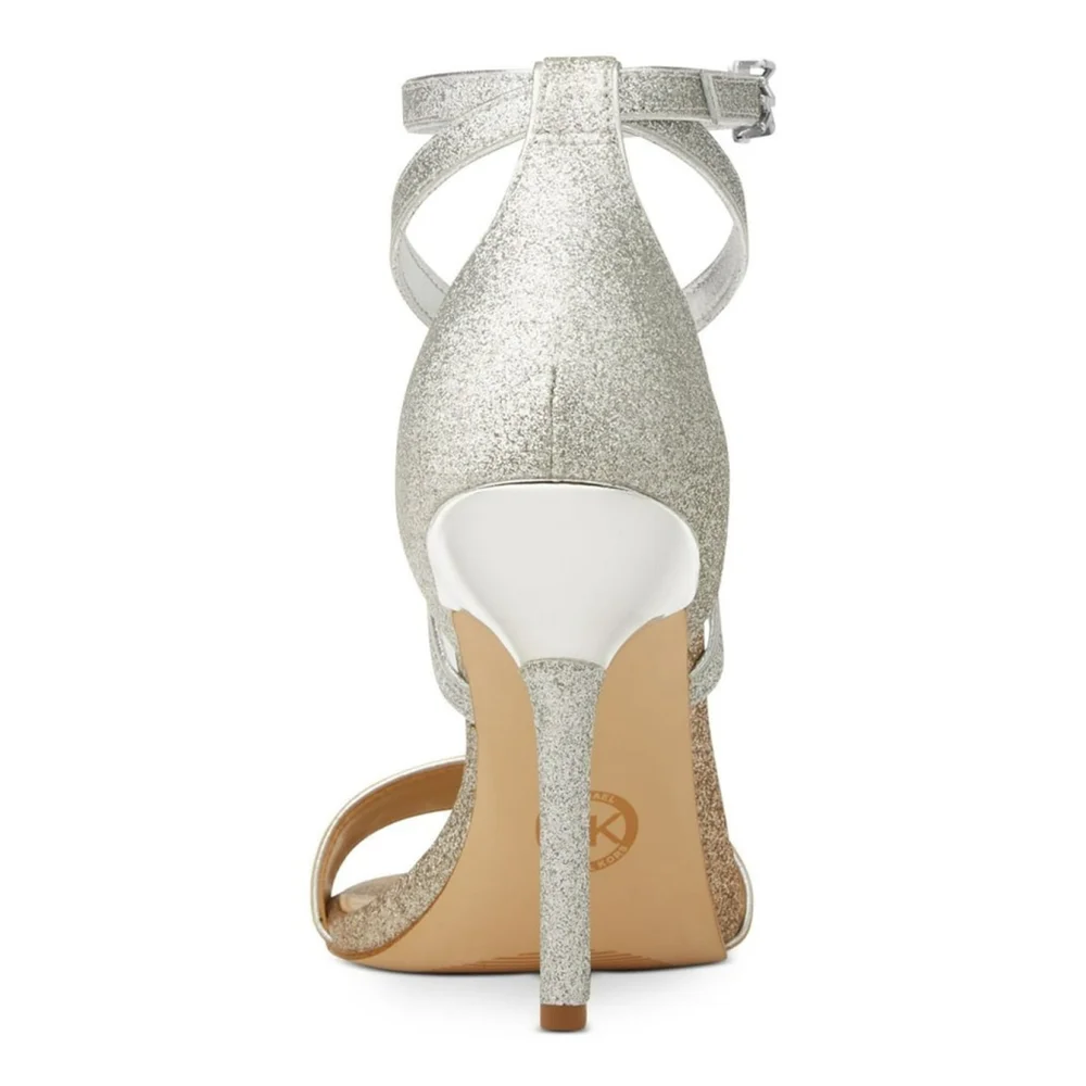 MICHAEL KORS Silver Gold Glitter Ankle Strap Stiletto Heel Sandals 8.5 M